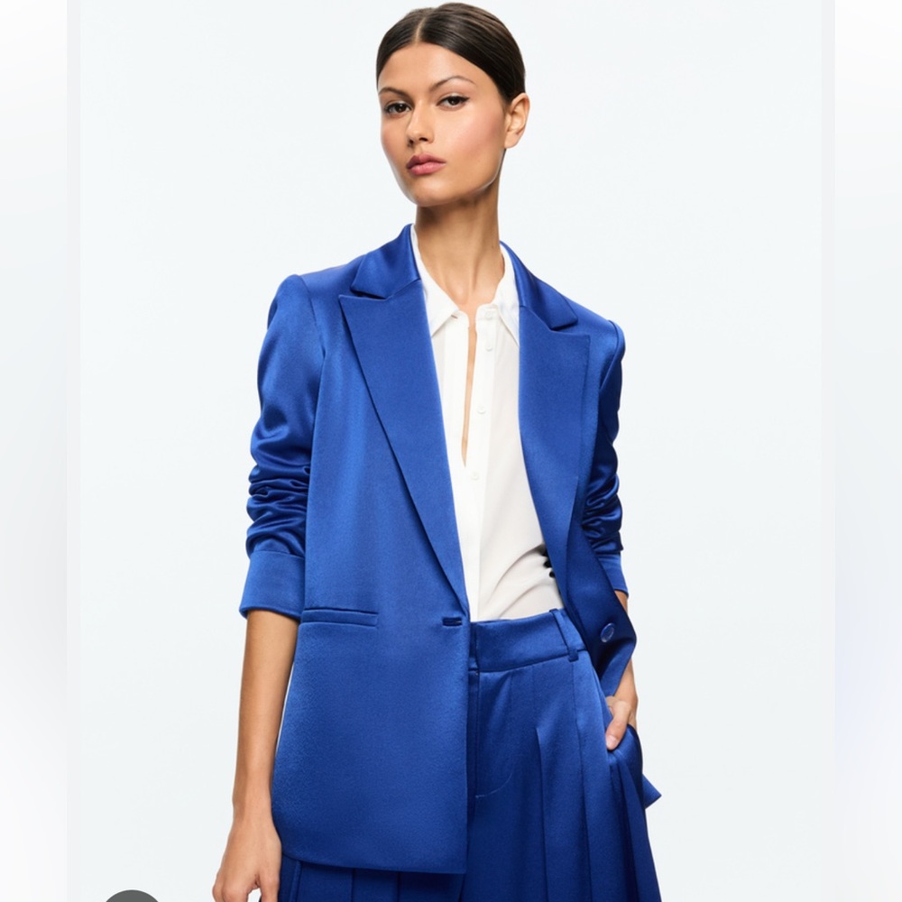 Alice + Olivia Royal Blue Satin Blazer
